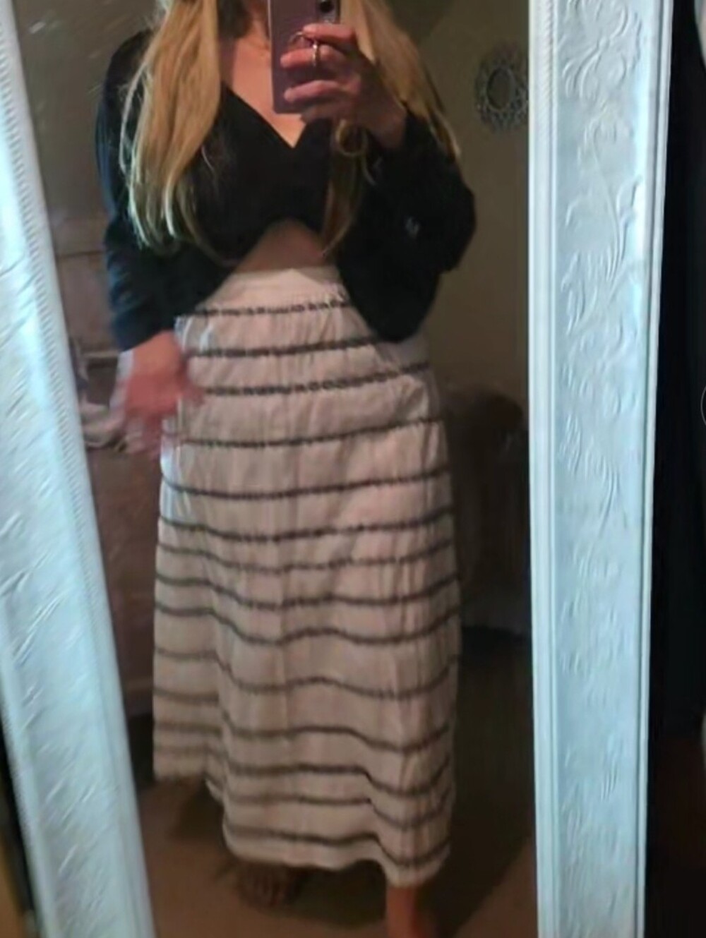 Landau White Maxi Skirt with Black Horizontal Trim